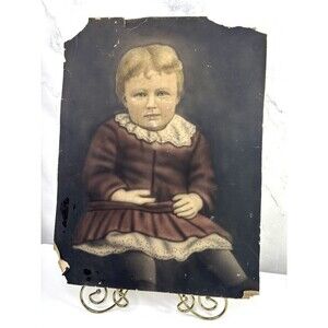 Antique Victorian 1900s Charcoal Portrait photo Art Painting 20x15 MCM Edwardian